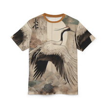Load image into Gallery viewer, Elegant Crane Print Tee for Nature Lovers, Unique Graphic Shirt, Wildlife Art T-Shirt, Gift for Bird Enthusiasts, Casual Stylish Top
