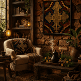 18×18 faux linen throw pillow with multicolor Ethiopian cross inspired pattern and square shape — alternate view