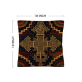 18×18 faux linen throw pillow with multicolor Ethiopian cross inspired pattern and square shape — additional view 6