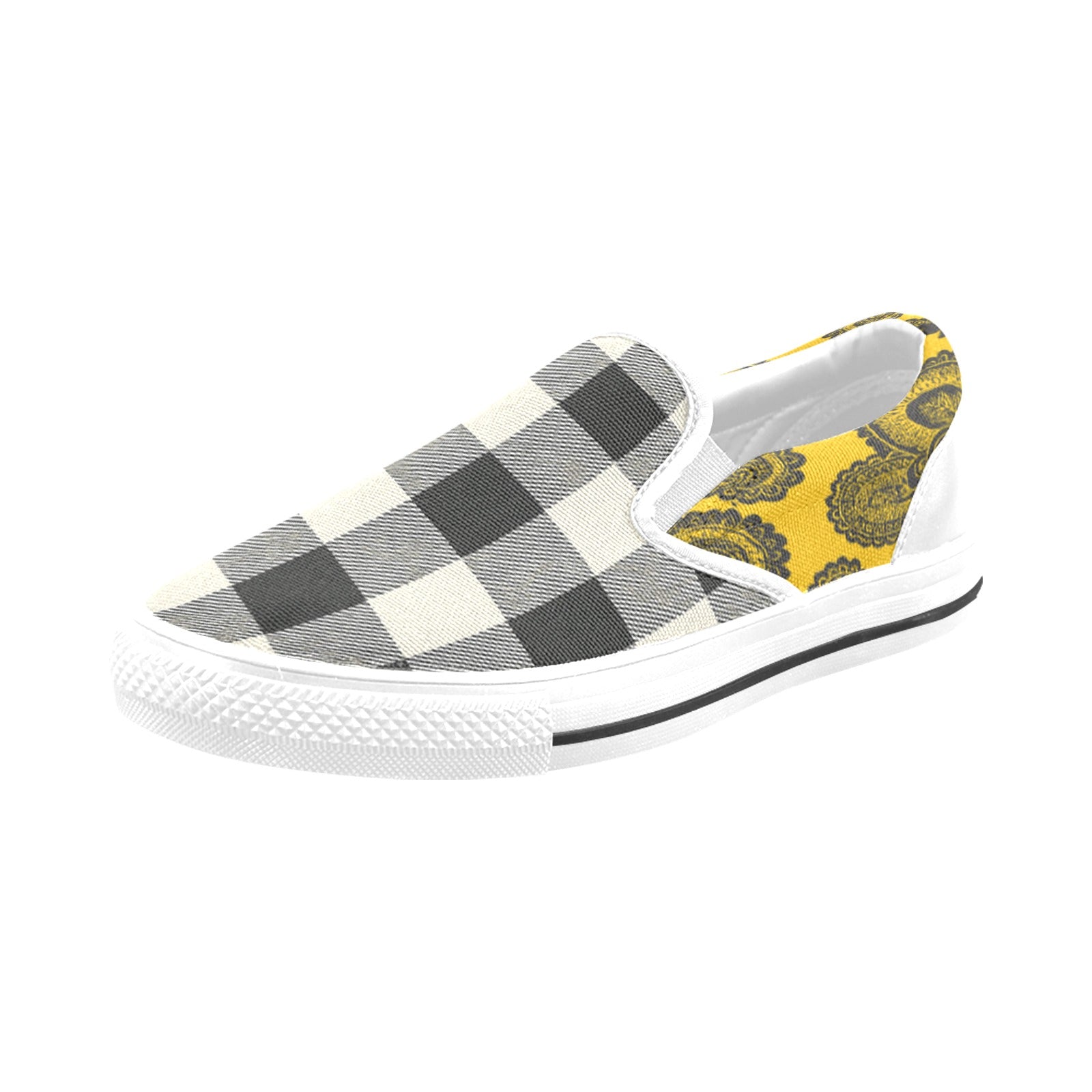 Rich and Rich Men's Yellow Abstract and Checkers Slip On Canvas Shoe Men's Slip-on Canvas Shoes (Model 019)