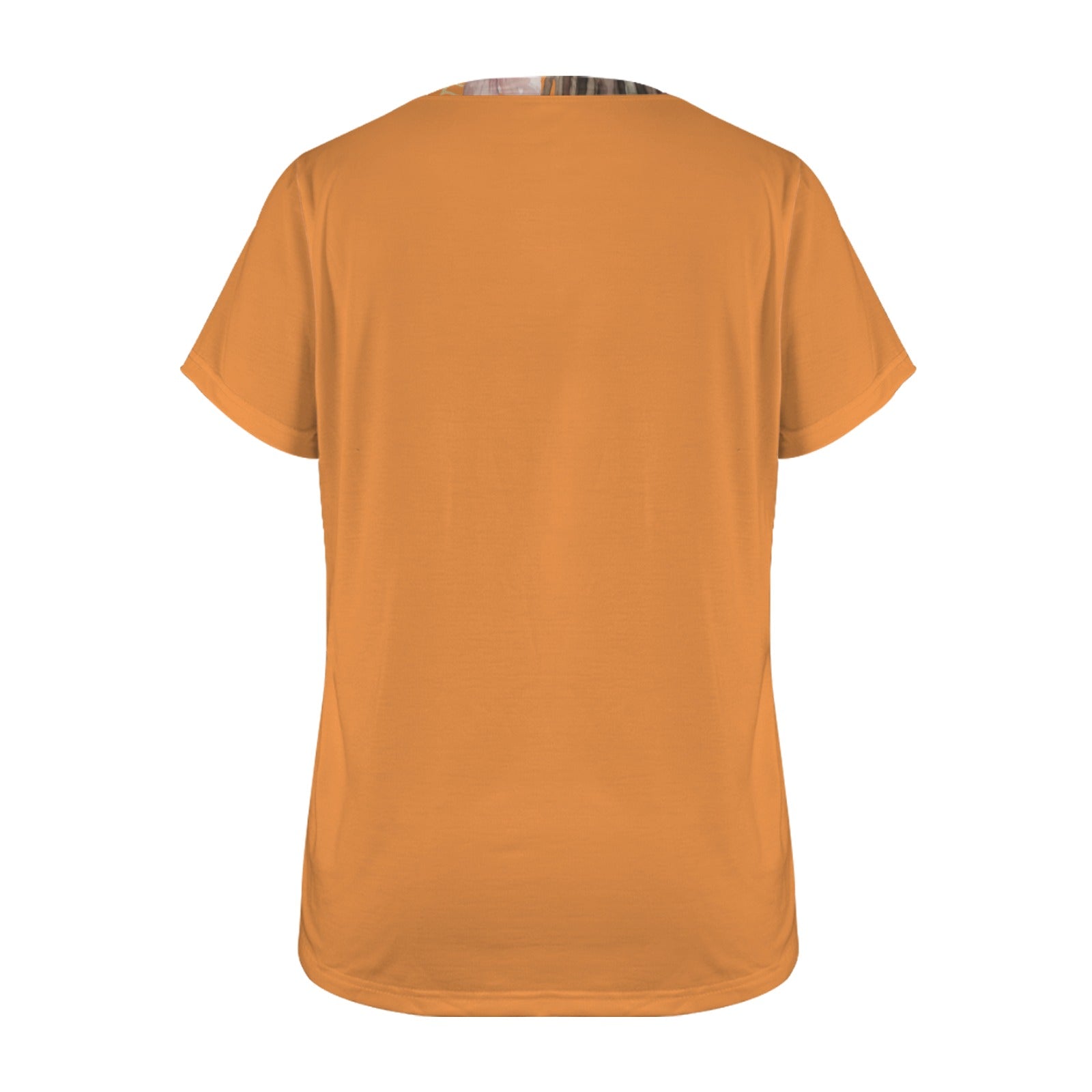 Women's orange crewneck T-shirt with Rooted in Grace graphic print — rear view
