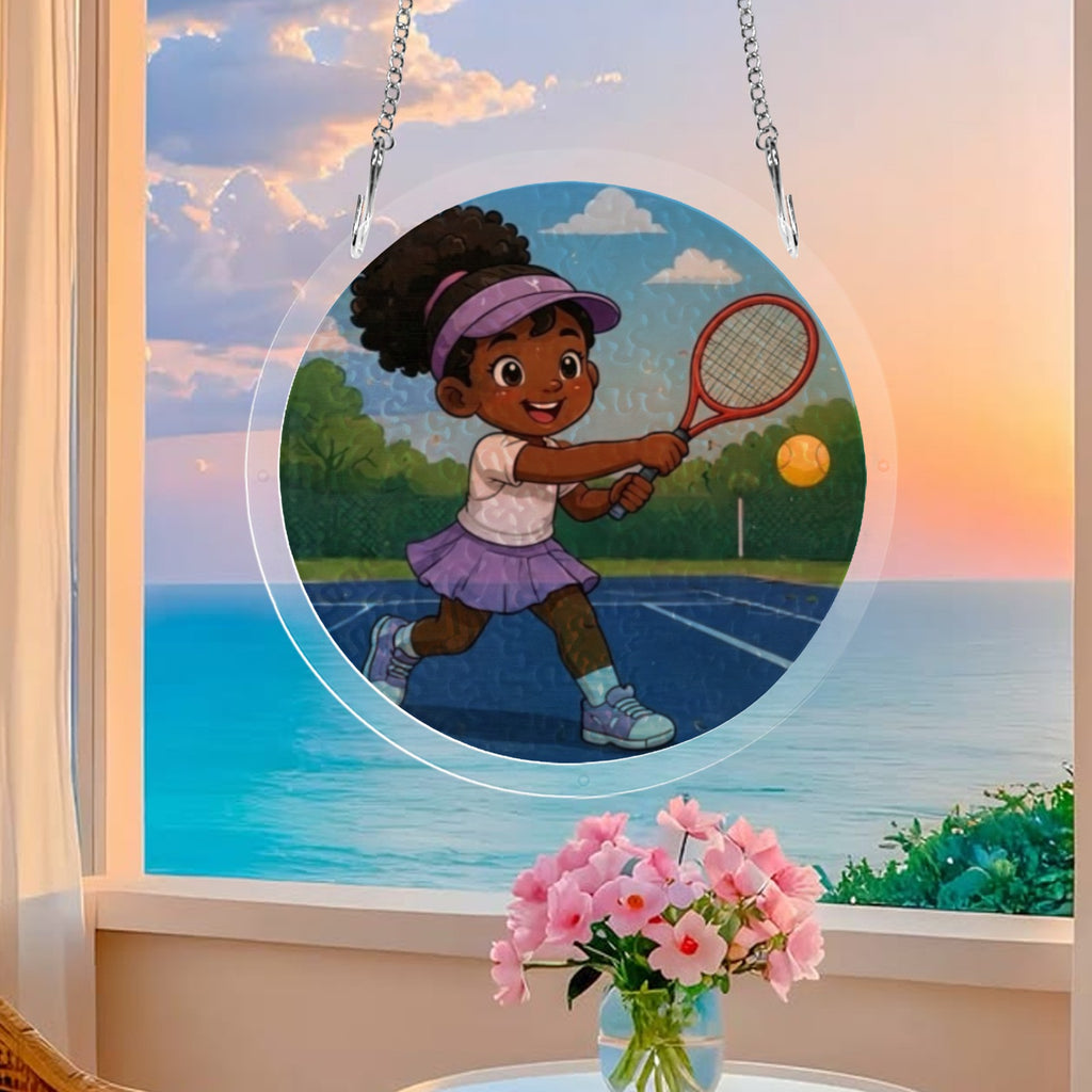 Little Tennis Star Kids Window Art Acrylic Jigsaw Puzzle Ornament - Rich and Rich Homeopportunities