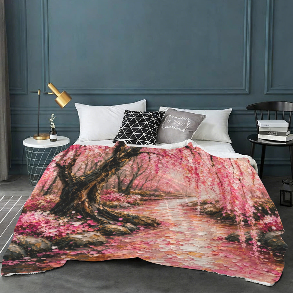 Japanese Cherry Blossom Sherpa Fleece Blanket 90 x 108