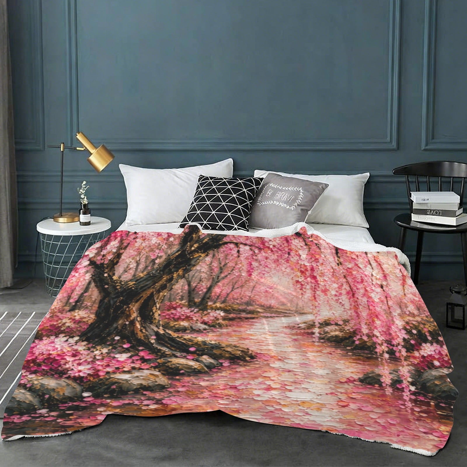 Japanese Cherry Blossom Sherpa Fleece Blanket 90 x 108