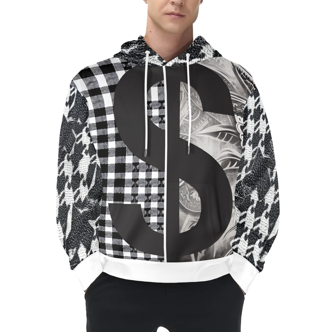 R&RH Black and White Checker Mens Hoodie with White Trim Men's Long Sleeve Hoodie (Model H55)