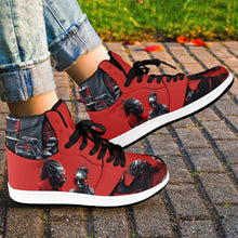 Load image into Gallery viewer, R&amp;RH Chess Game Women&#39;s High Top Black and Red Sneakers
