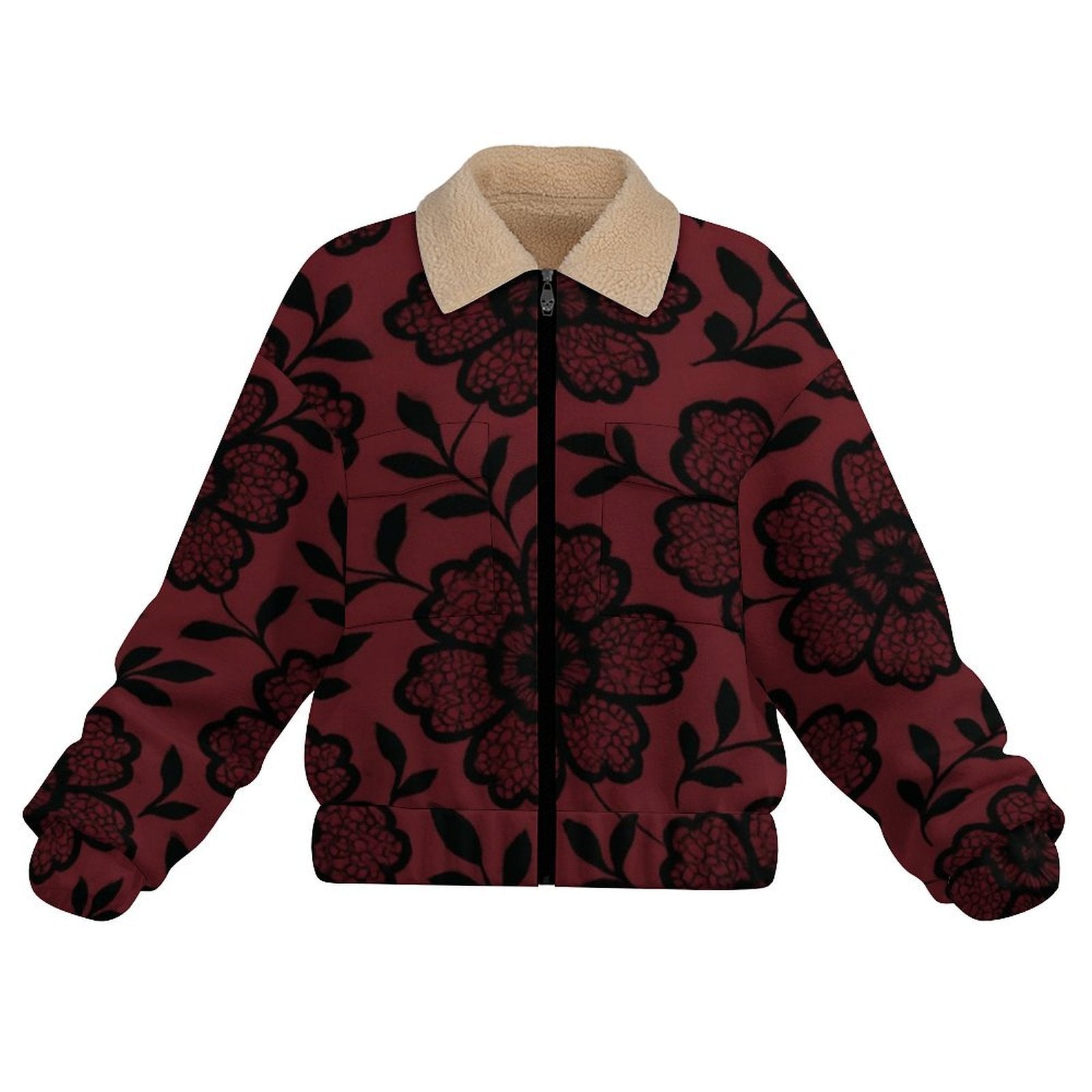 Rich and Rich Burgundy Rose Women's Patch Pocket Fleece Jacket