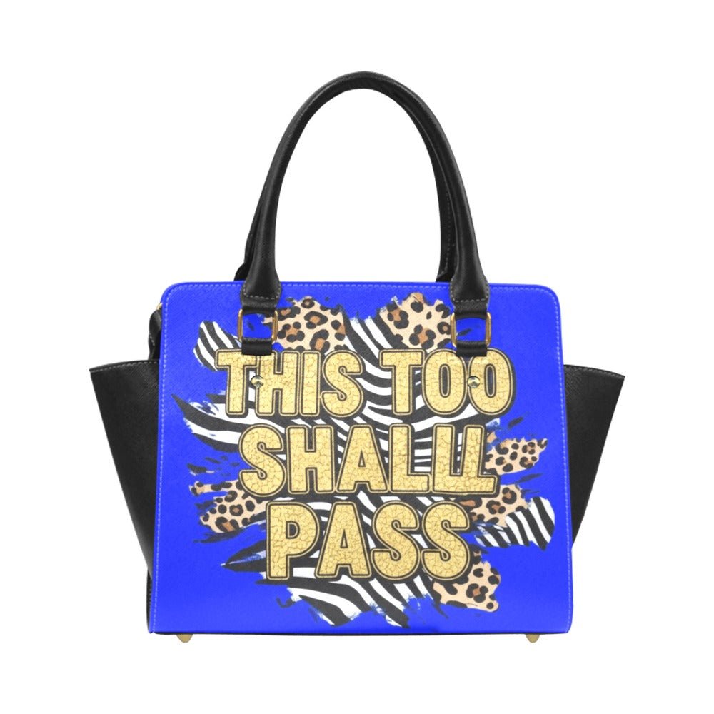 Classic "This Too Shall Pass" PU leather shoulder handbag with double handles and removable strap — alternate view