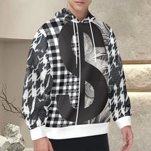 Load image into Gallery viewer, R&amp;RH Black and White Checker Mens Hoodie with White Trim Men&#39;s Long Sleeve Hoodie (Model H55)
