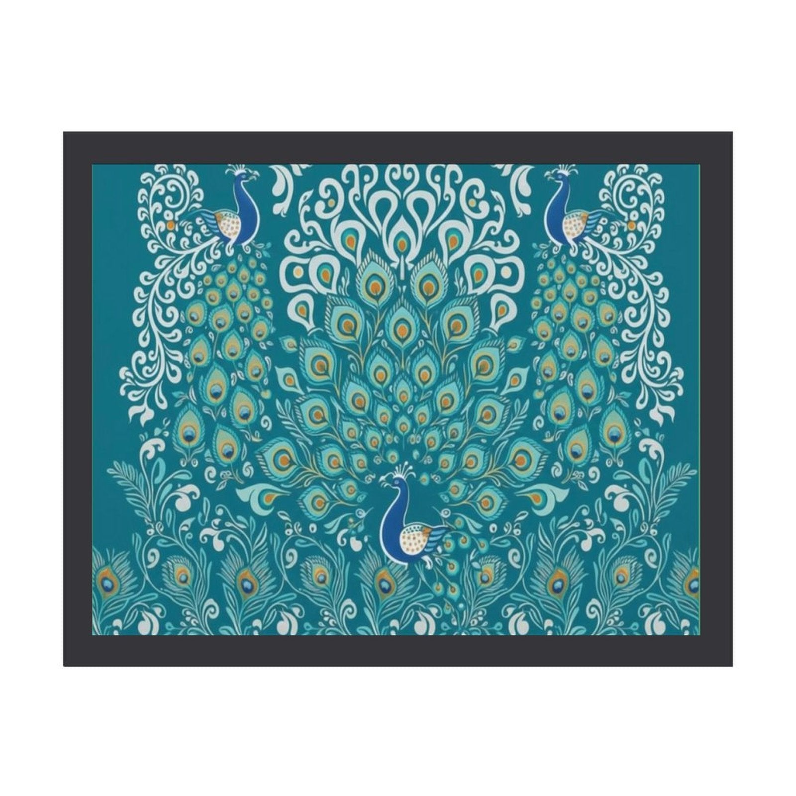 Peacock wooden framed painting 40x30cm with PVC front cover, canvas lining and seamless hanging nails