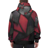 Burgundy and black diagonal patterned men's hoodie with drawstring hood and kangaroo pocket — product detail