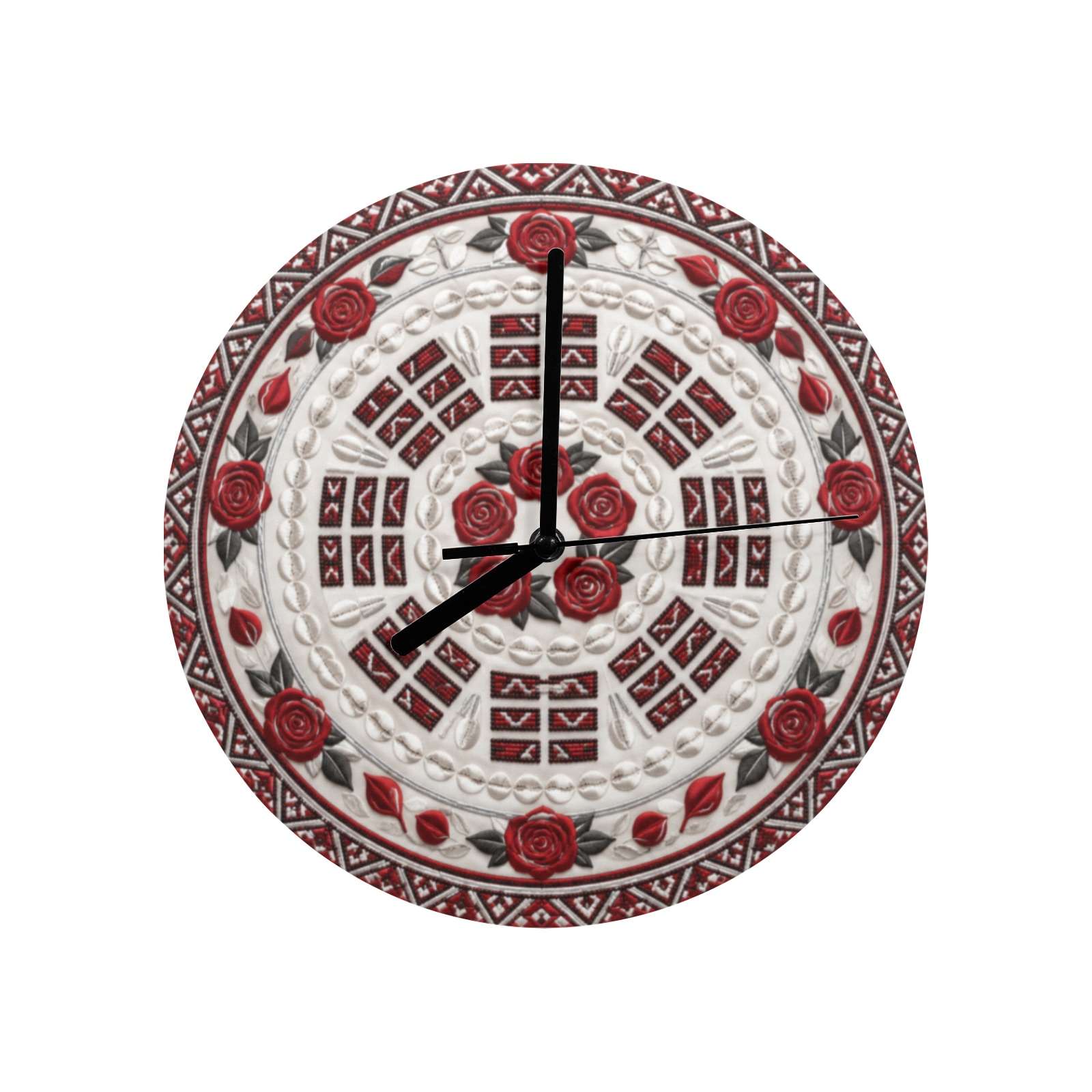 Frameless wooden wall clock with Timeless Bloom artwork and black hands, 11.6 inches