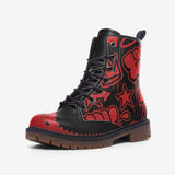 Black men's lace-up faux leather boots with redtip toe and red graffiti print — additional view 6