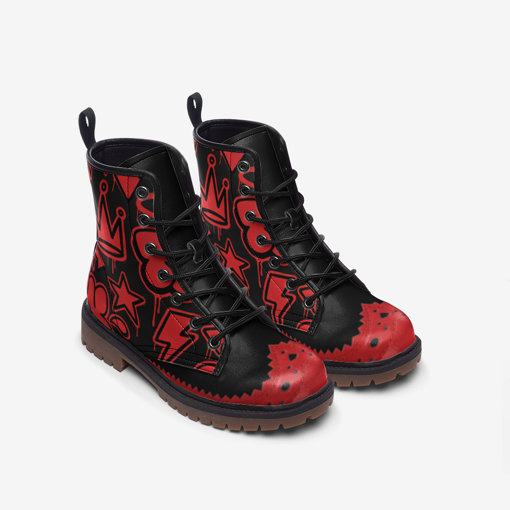 Rich and Rich Graffiti Black Redtip Men's Leather Boots