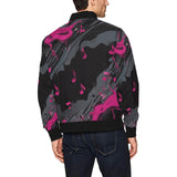 Men's magenta all-over print bomber jacket with front zip and pouch pockets — alternate view