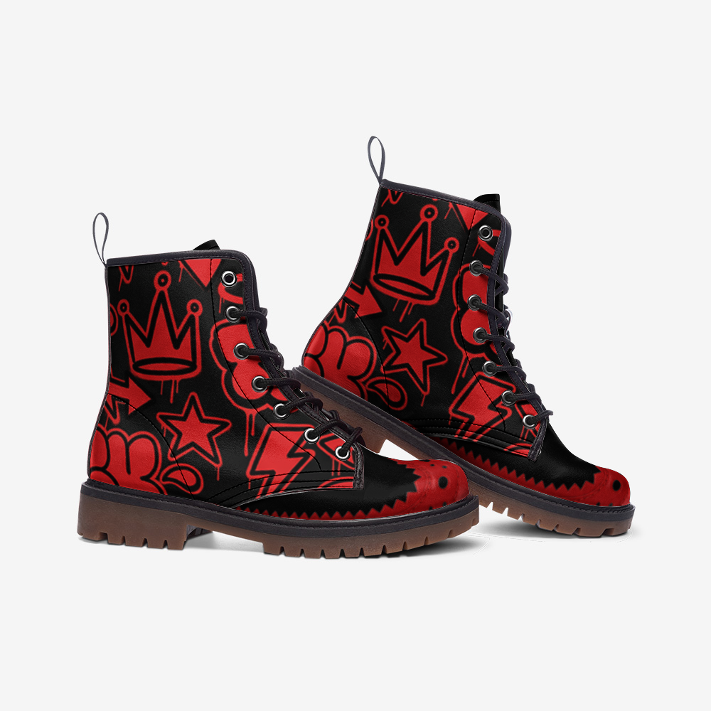 Rich and Rich Graffiti Black Redtip Men's Leather Boots