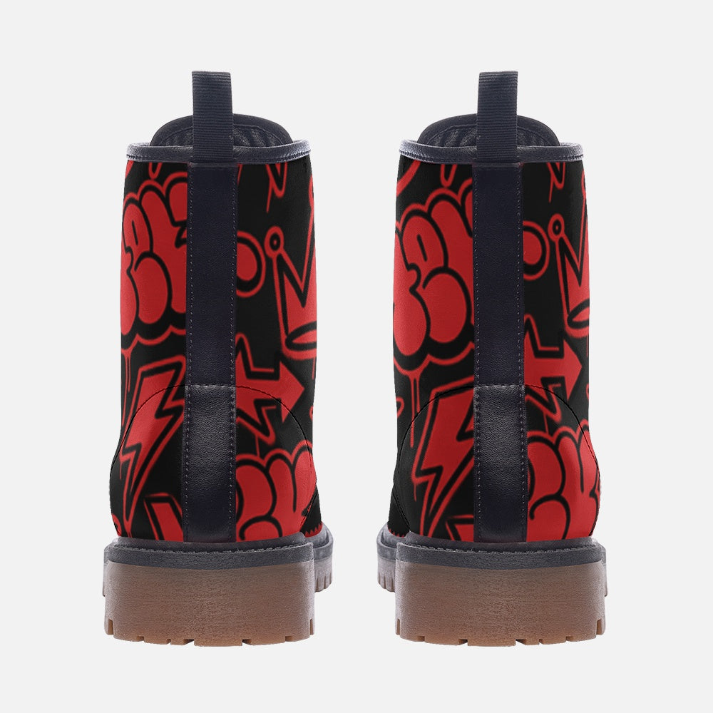 Rich and Rich Graffiti Black Redtip Men's Leather Boots