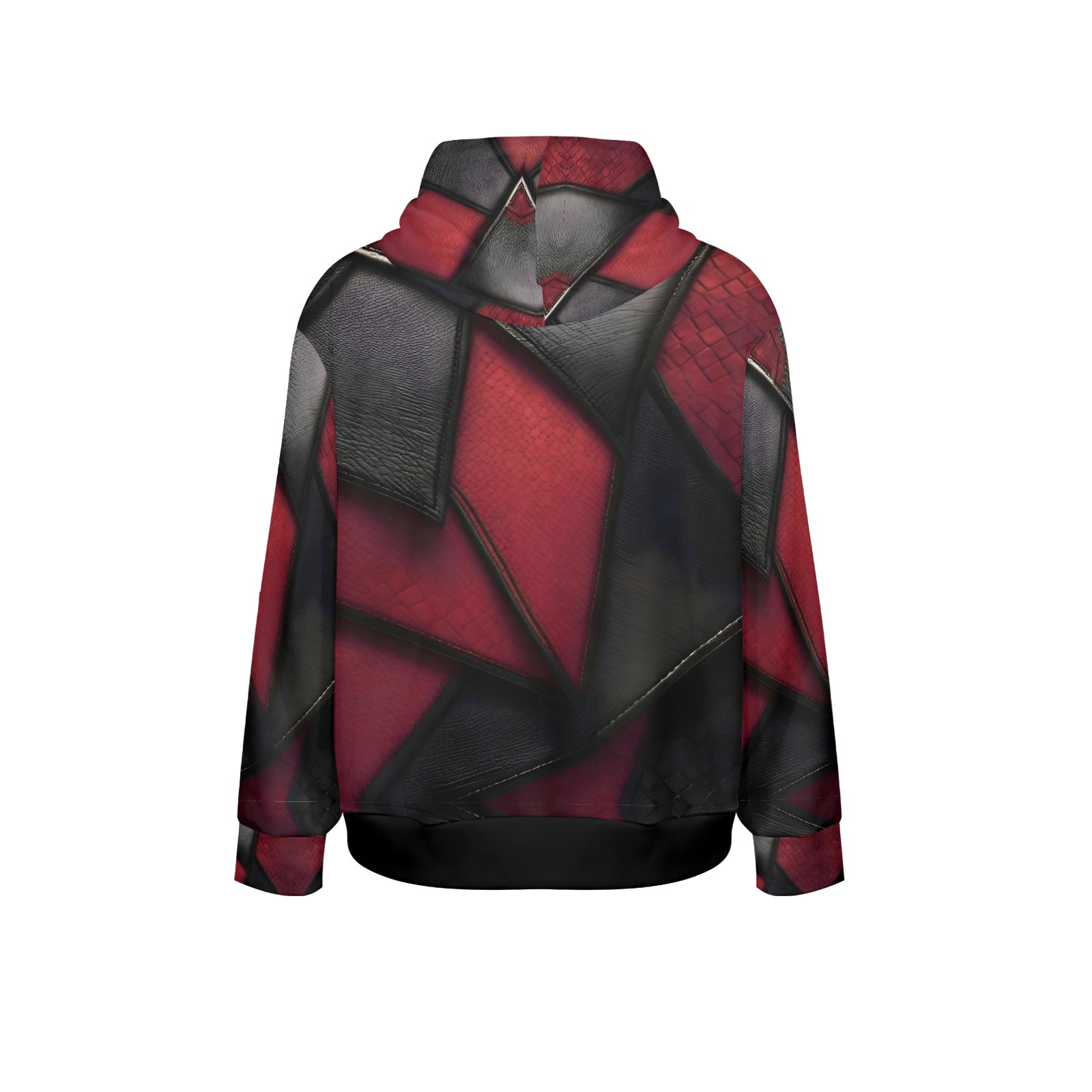 R&RH Burgundy and Black Diagonal Design Men's Long Sleeve Hoodie with Drawstring Hood and Kangaroo Pocket