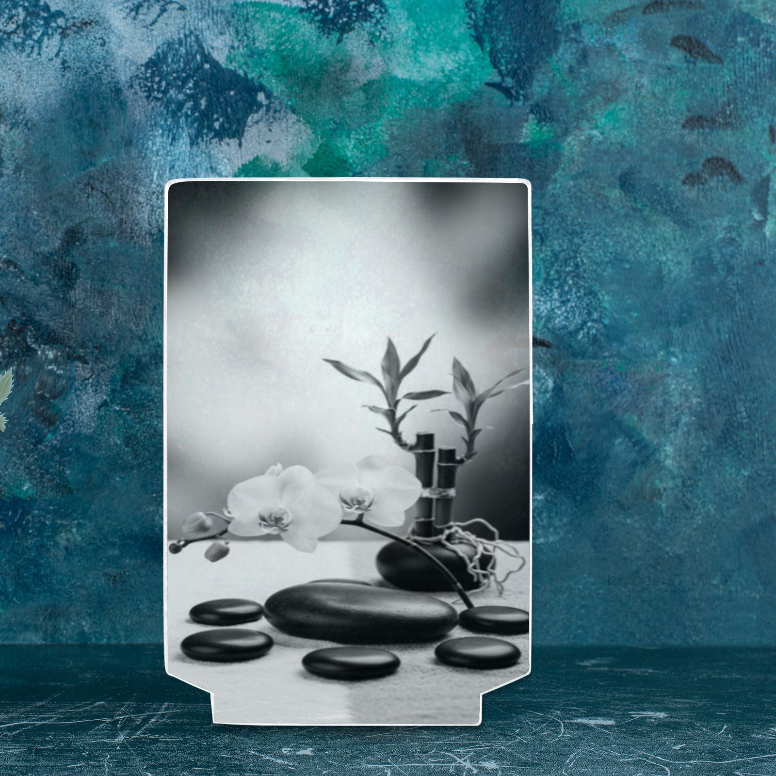 Black and white Feng Shui acrylic photo panel, 5x7.5 inches, UV-resistant print — rear view