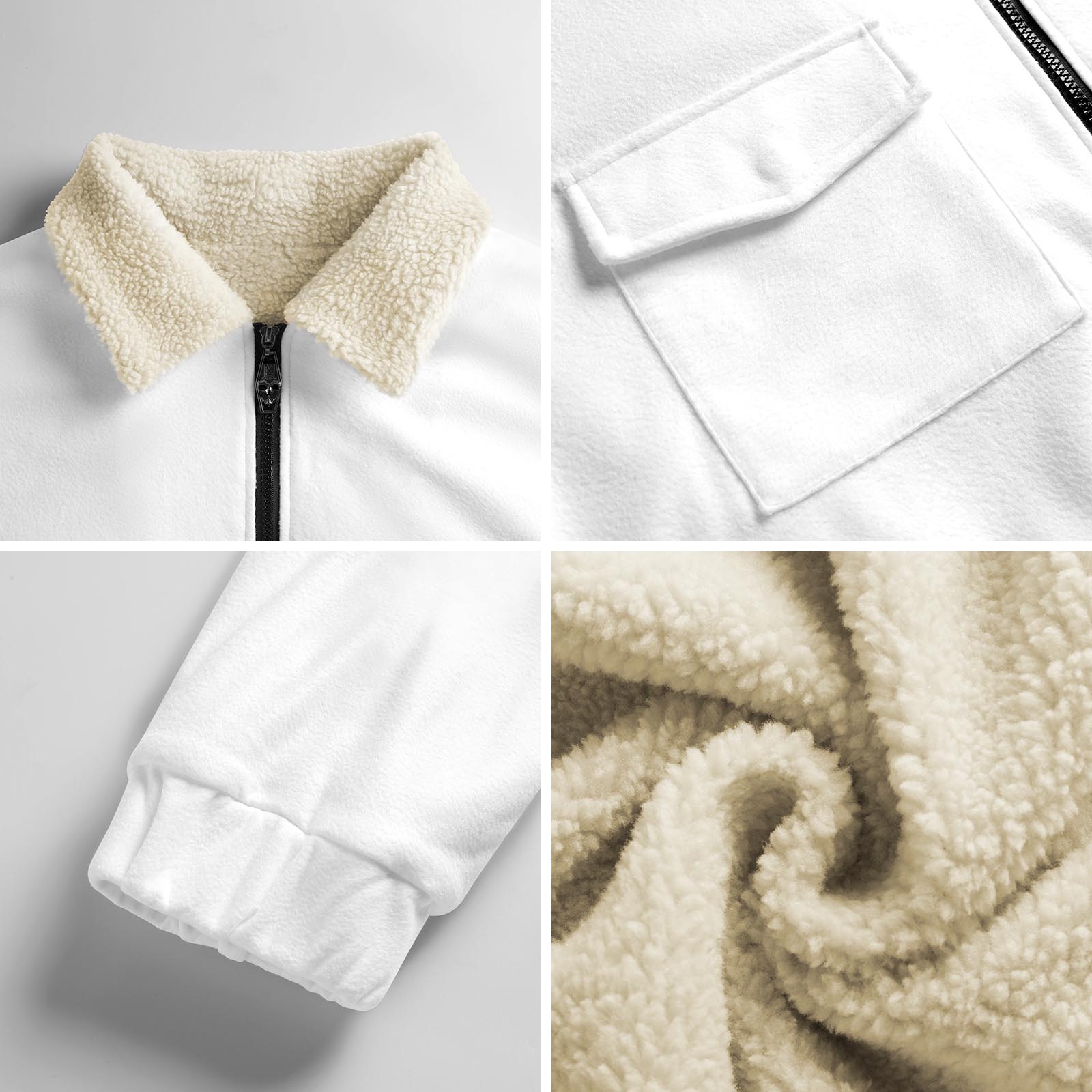 Beige women's fleece jacket with khaki sherpa lining and chest flap pockets — additional view 8