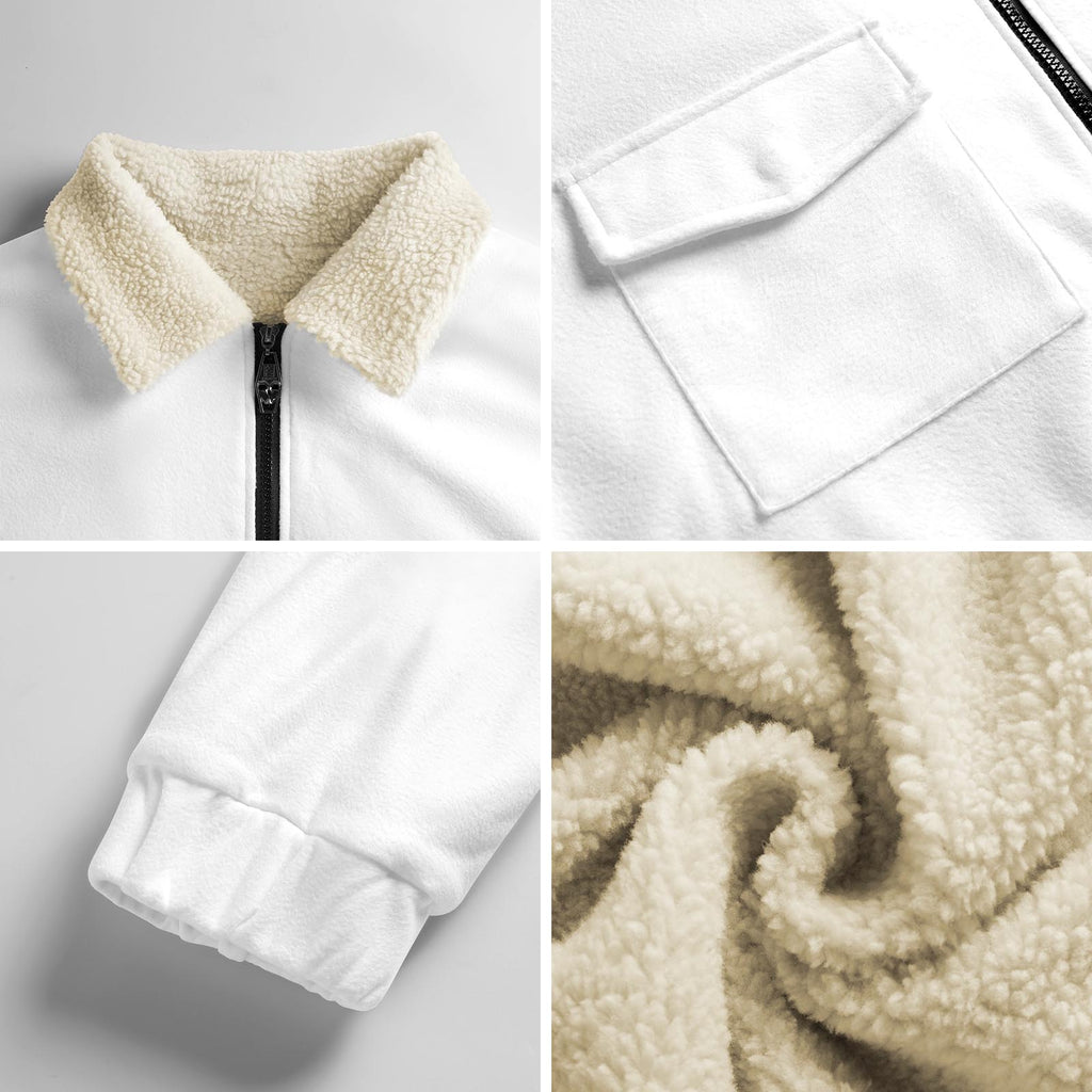 Rich and Rich The Hustle Is Real women's beige fleece jacket with patch pockets and sherpa lining