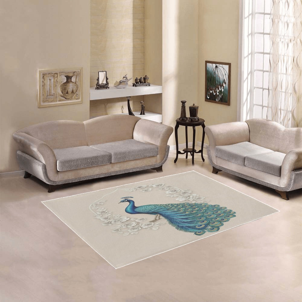 Rich and Rich Peacock Area Rug 5'3"x4' with vibrant peacock design and plush texture