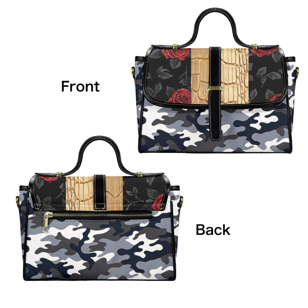 Rich and Rich Women's Gray Camouflage Rose Leather Satchel Handbag