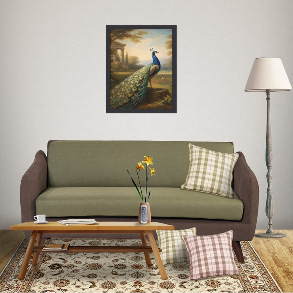 Rich and Rich Peacock Home Wooden Frame Painting with vibrant peacock design 30x40cm