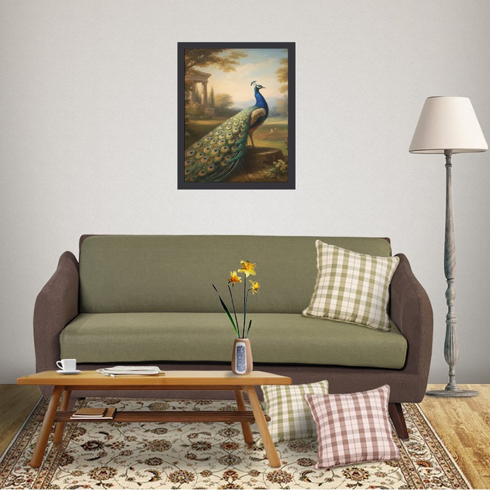 Rich and Rich Peacock Home Wooden Frame Painting with vibrant peacock design 30x40cm