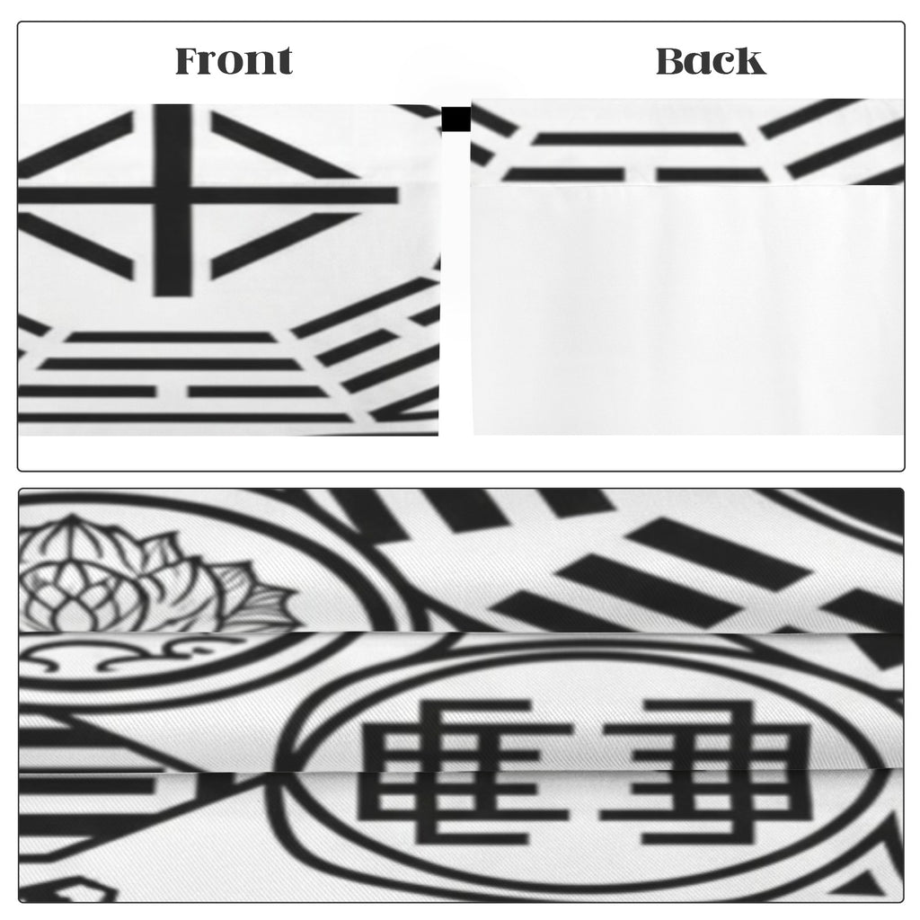 Rich and Rich Feng Shui black and white floor-to-ceiling curtains hanging in a modern living room