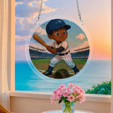 Round acrylic baseball ornament with metal hanging chain, 20.8 cm diameter — product detail