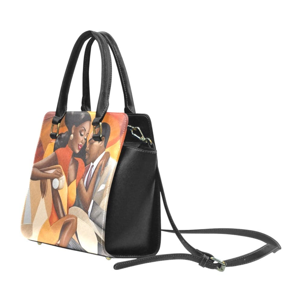 R&RH Rustic Orange Rivet Shoulder Handbag made of PU leather with adjustable strap