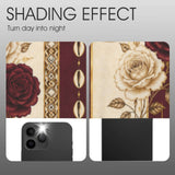 Pair of 52x63 blackout grommet curtains with Harmony Heritage burgundy and gold design — rear view