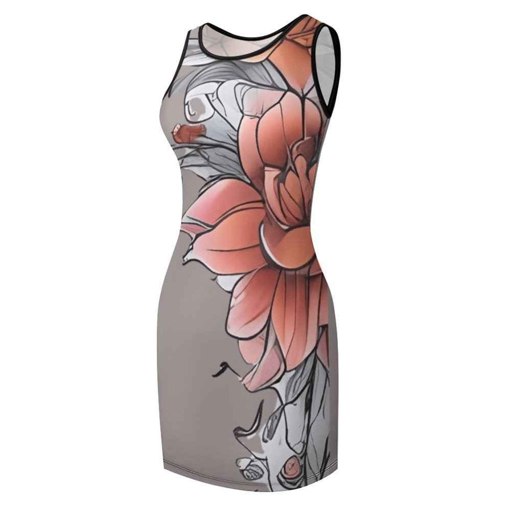 Gray sleeveless floral sundress with round neckline and casual tank silhouette — alternate view