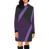 Oversized purple abstract hoodie dress with hood and deep front pockets — product detail