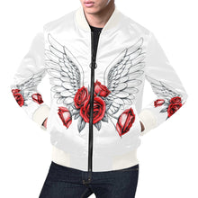 Load image into Gallery viewer, R&amp;RH Mens Wings and Roses White Full Zip Hoodie All Over Print Bomber Jacket for Men (Model H19)
