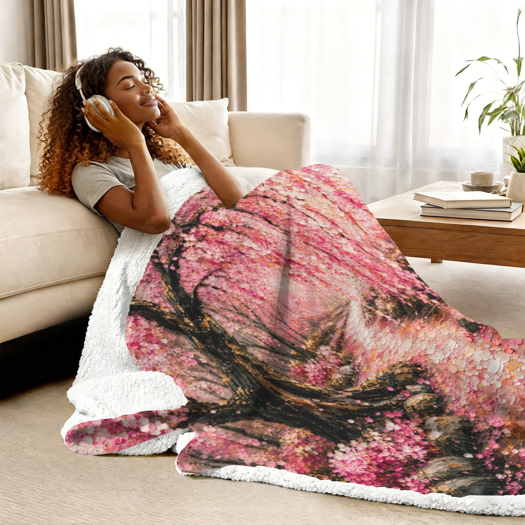 Japanese Cherry Blossom Sherpa Fleece Throw 80 x 90
