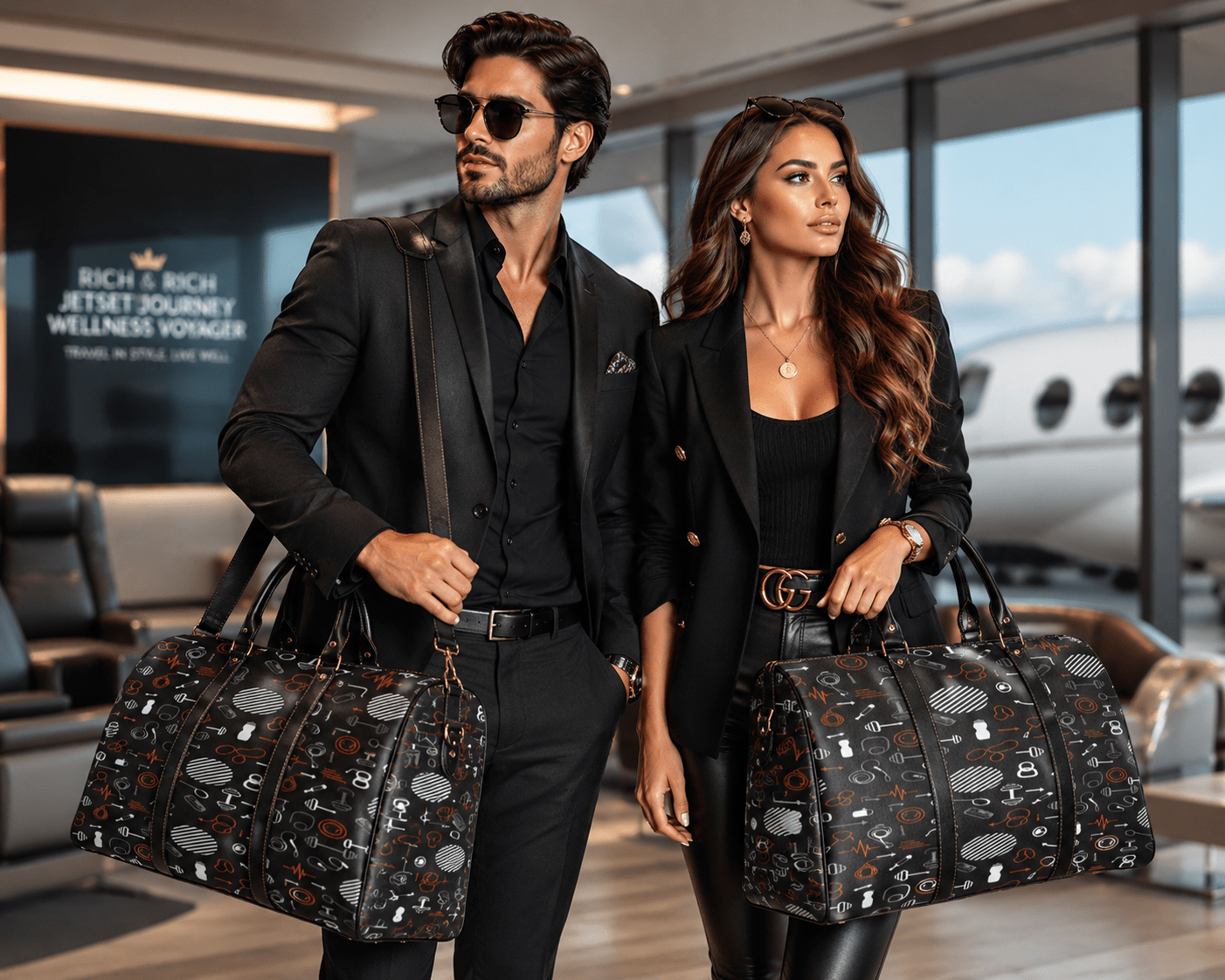 Large nylon travel duffel with PU leather handles, interior pocket, and adjustable shoulder strap