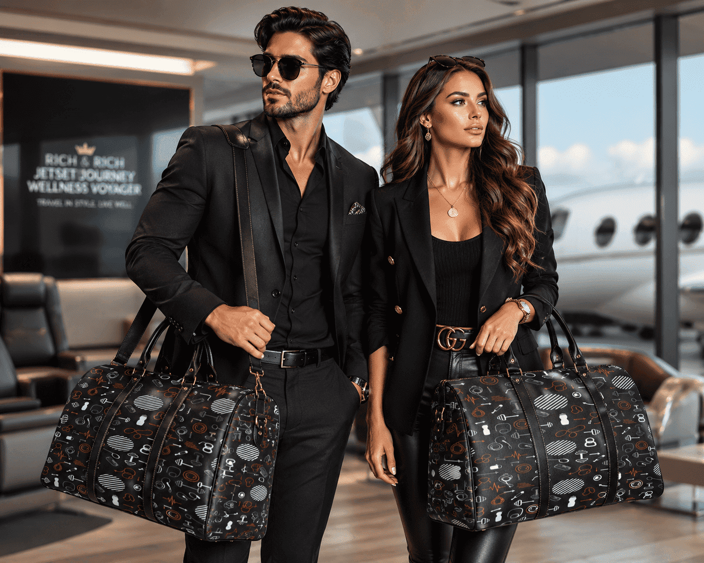Large nylon travel duffel with PU leather handles, interior pocket, and adjustable shoulder strap