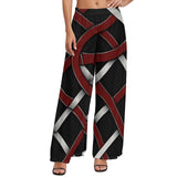 High-waisted red and gray wide-leg women's pants with relaxed silhouette