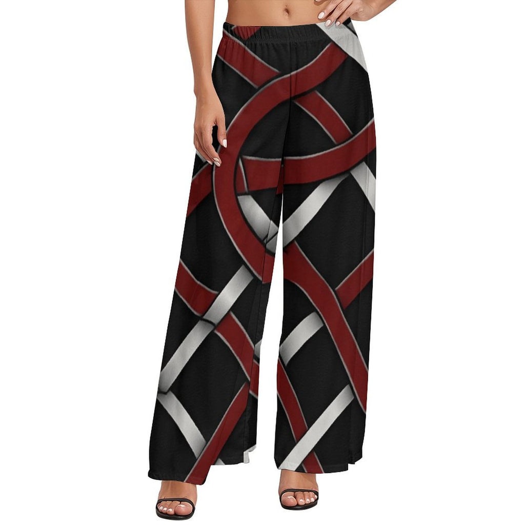 Rich and Rich women's wide leg pants in red and gray with high-waisted design