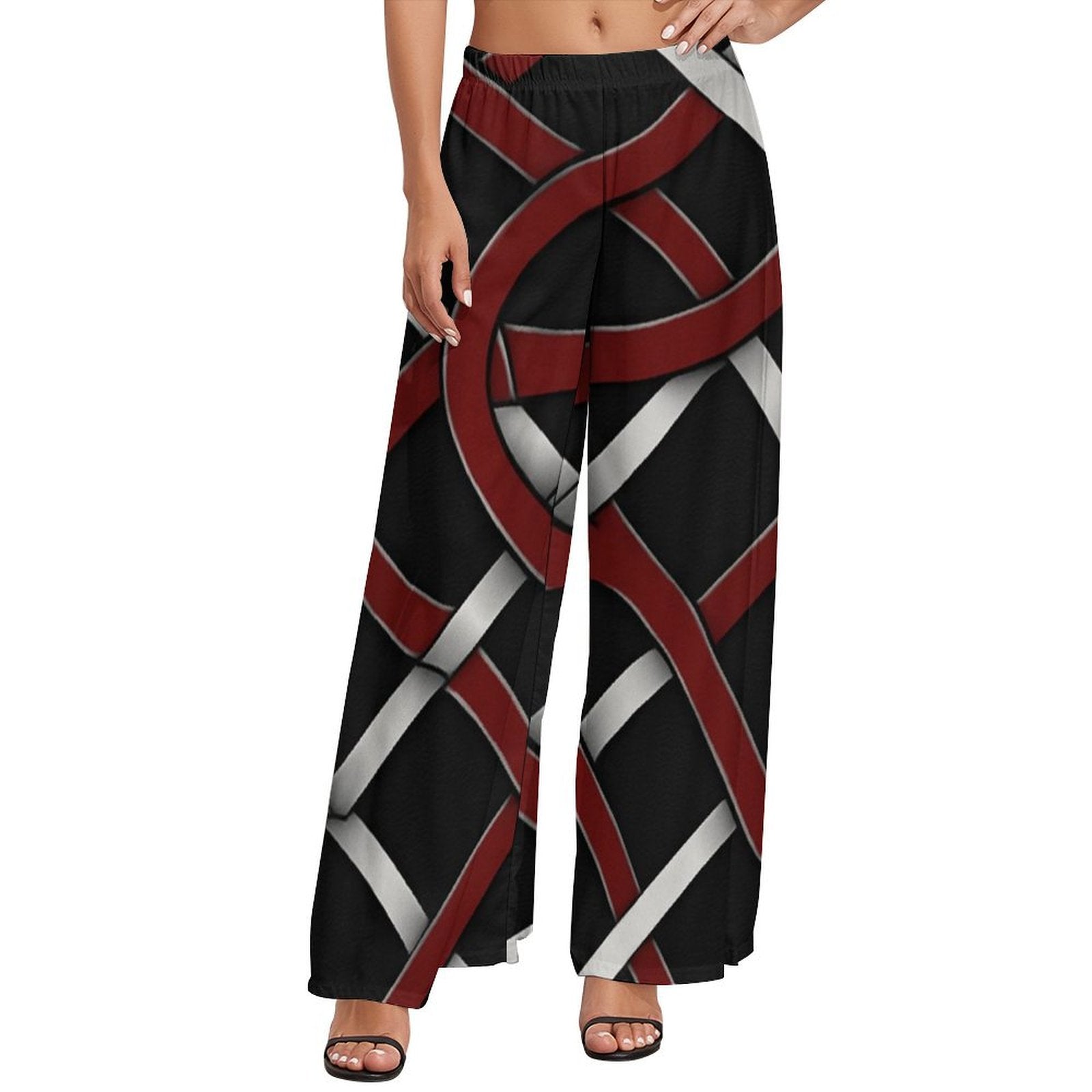 Rich and Rich women's wide leg pants in red and gray with high-waisted design