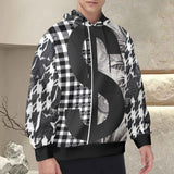 Black and white checkerboard men's hoodie with drawstring hood and kangaroo pocket — alternate view