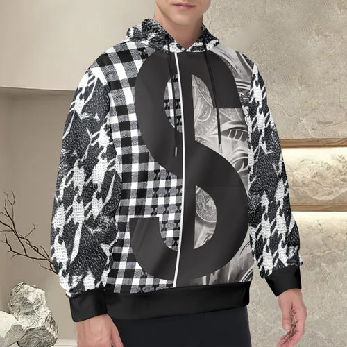 R&RH Black and White Checker Men's Long Sleeve Hoodie with drawstring hood and kangaroo pocket