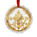 Rich and Rich Ethiopian Cross Round Crystal Glass Ornament