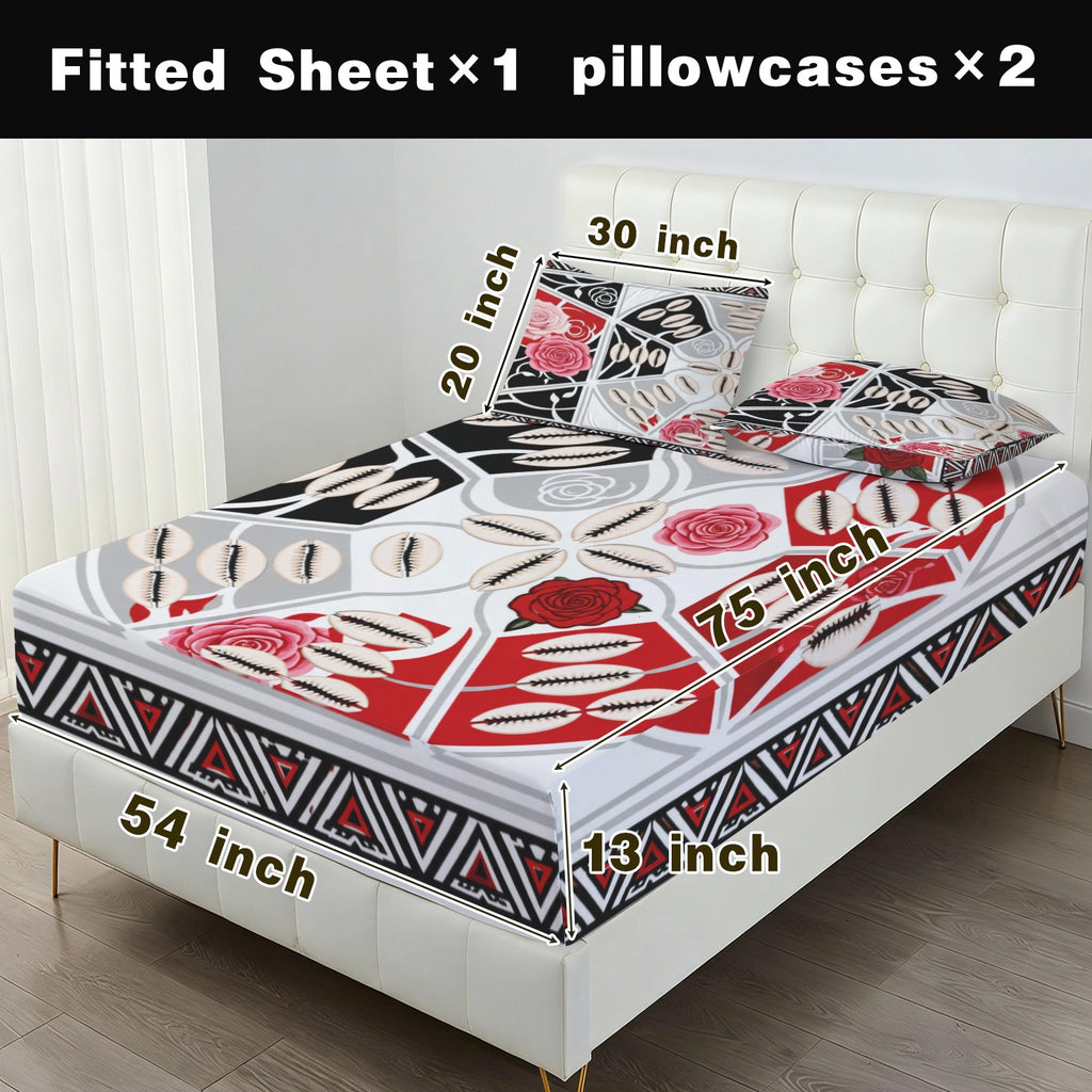 The Tribal Elegance Harmony Series – Crimson Harmony Full Bed Sheet Set (Fitted Sheet + Pillowcases) - Rich and Rich Homeopportunities
