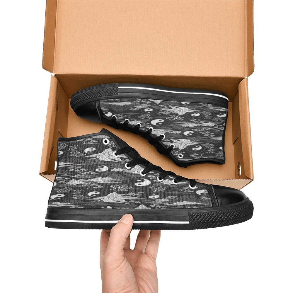 Rich and Rich Men's Feng Shui Black and White High Top Canvas Sneakers