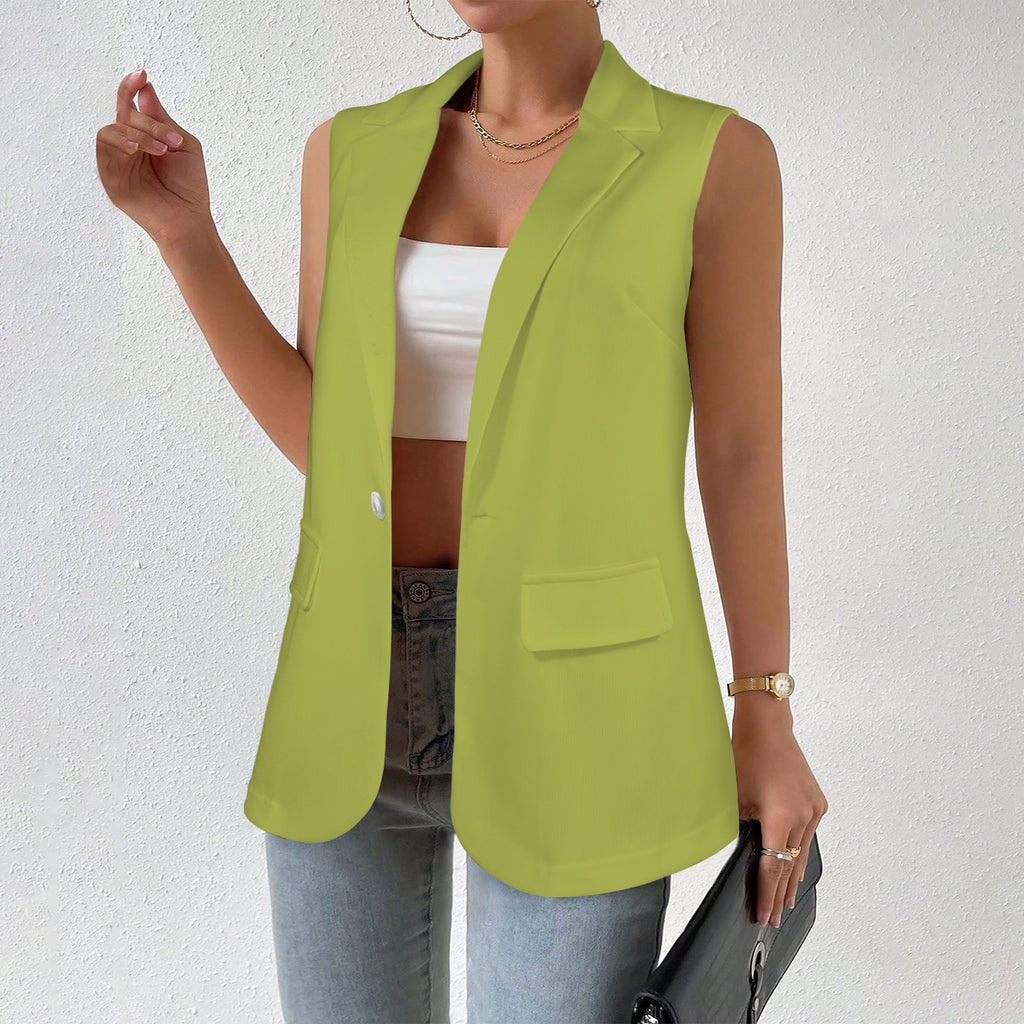 Rich and Rich Lime Sleeveless Blazer for Women