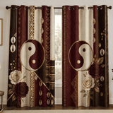Pair of 52x63 blackout grommet curtains with Harmony Heritage burgundy and gold design