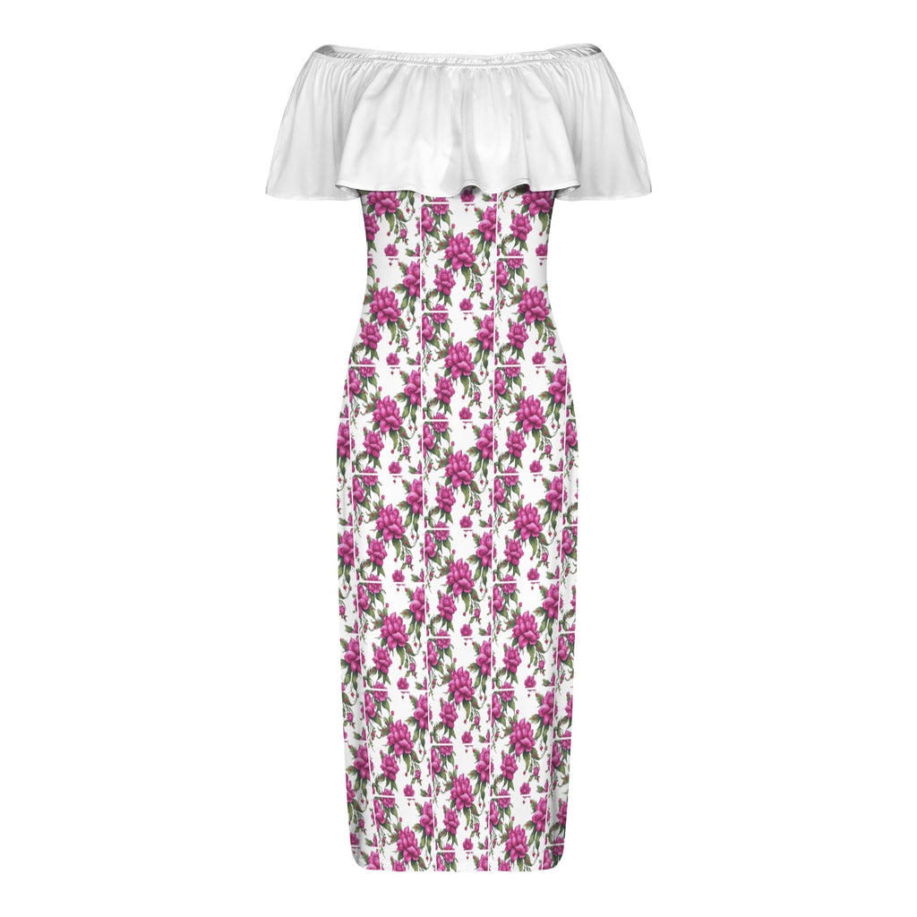 R&RH Women's Fuchsia Off Shoulder Boat Neck Ruffle Dress Model D71